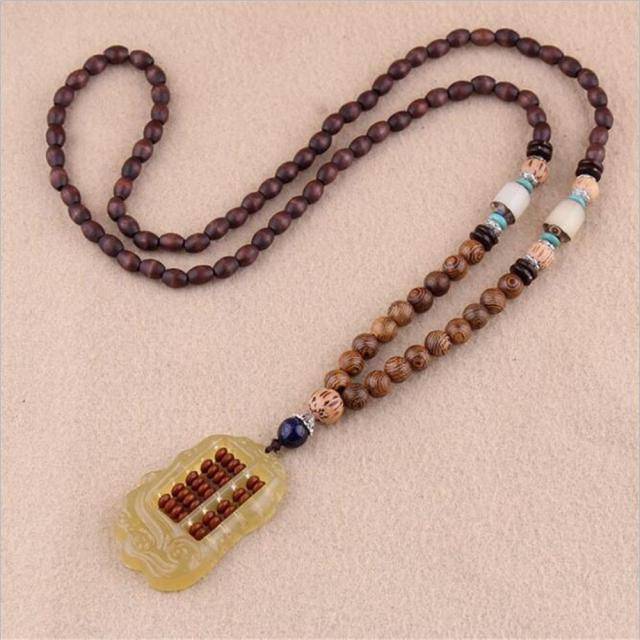 Handmade Necklace Nepal Buddhist Mala Wood Beads Pendant - TheWellBeing4All