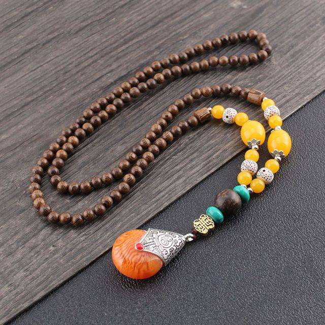 Handmade Necklace Nepal Buddhist Mala Wood Beads Pendant - TheWellBeing4All