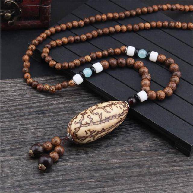 Handmade Necklace Nepal Buddhist Mala Wood Beads Pendant - TheWellBeing4All