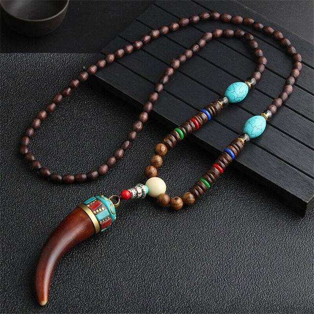 Handmade Necklace Nepal Buddhist Mala Wood Beads Pendant - TheWellBeing4All