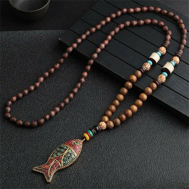 Handmade Necklace Nepal Buddhist Mala Wood Beads Pendant - TheWellBeing4All