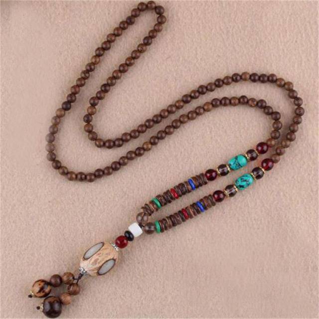 Handmade Necklace Nepal Buddhist Mala Wood Beads Pendant - TheWellBeing4All