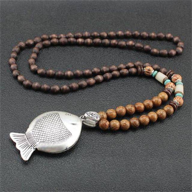 Handmade Necklace Nepal Buddhist Mala Wood Beads Pendant - TheWellBeing4All