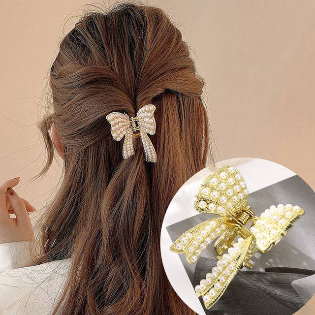 Rhinestone Metal Hair Claw Crab Clip For Women Girls Shiny Barrette Hairpin Crystal Pearl Hair Accessories Jewelry Gift - TheWellBeing4All