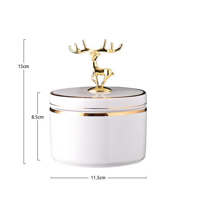 Golden Stroke Ceramics Storage Jar Jewelry Cosmetic Container Gilded Deer Seal - TheWellBeing4All