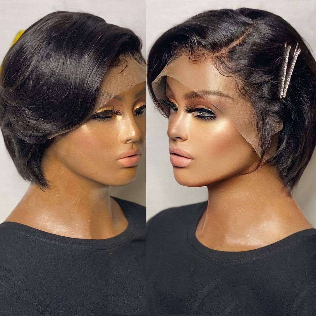 Human Hair Wig Prep lucked For Black Women Transparent Lace Short Bob Wig Brazilian Remy - TheWellBeing4All