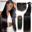 Straight Bundles With Closure Brazilian Hair Weave Bundles With Closure Frontal Pre Plucked Remy Hair Extension - TheWellBeing4All