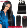 Straight Bundles With Closure Brazilian Hair Weave Bundles With Closure Frontal Pre Plucked Remy Hair Extension - TheWellBeing4All