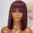 Red Short Human Hair Wig with Fringe for Women Straight Remy Hair - TheWellBeing4All