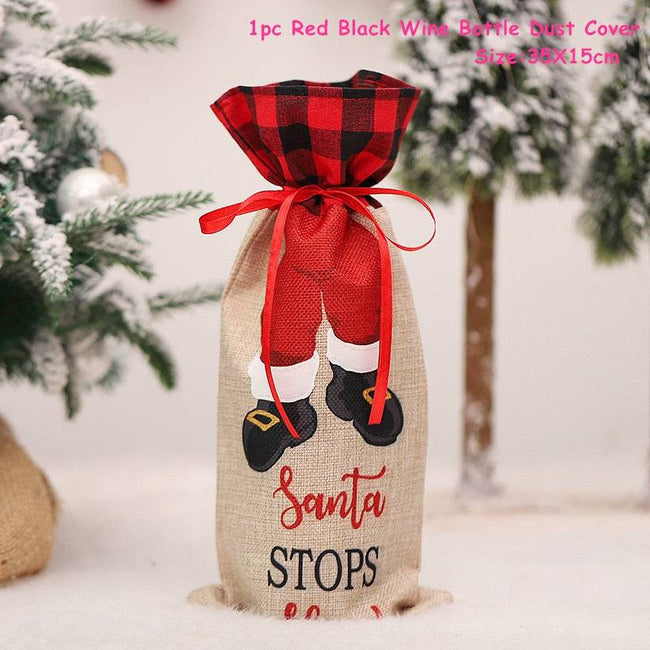 Xmas Wine Bottle Dust Cover Noel Navidad Christmas Decoration