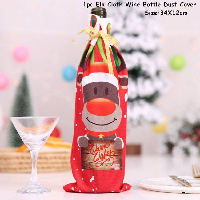 Xmas Wine Bottle Dust Cover Noel Navidad Christmas Decoration