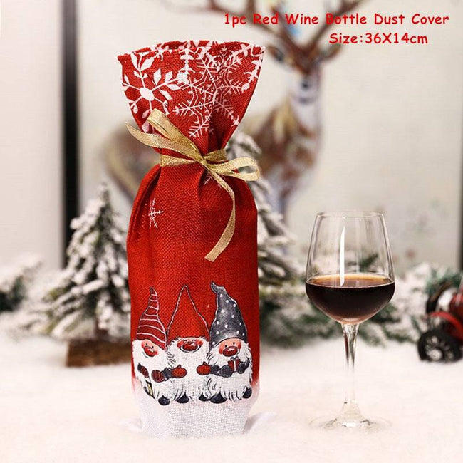 Xmas Wine Bottle Dust Cover Noel Navidad Christmas Decoration