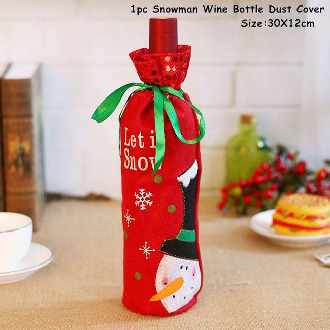 Xmas Wine Bottle Dust Cover Noel Navidad Christmas Decoration