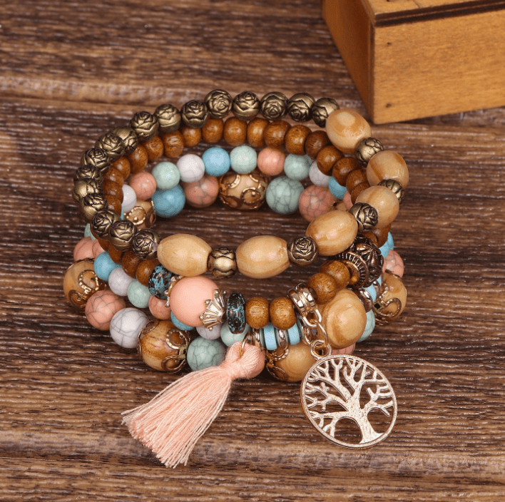 Bohemian style multi-layer wood bead beaded bracelet - TheWellBeing4All