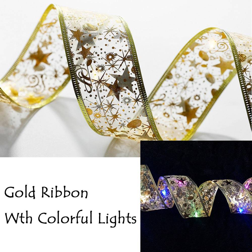 Christmas Decoration LED Ribbon Lights Christmas Tree Ornaments DIY Lace Bows String Lights Navidad Home Decors - TheWellBeing4All