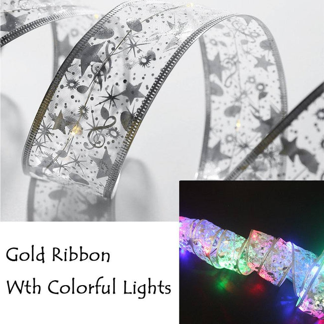 Christmas Decoration LED Ribbon Lights Christmas Tree Ornaments DIY Lace Bows String Lights Navidad Home Decors - TheWellBeing4All