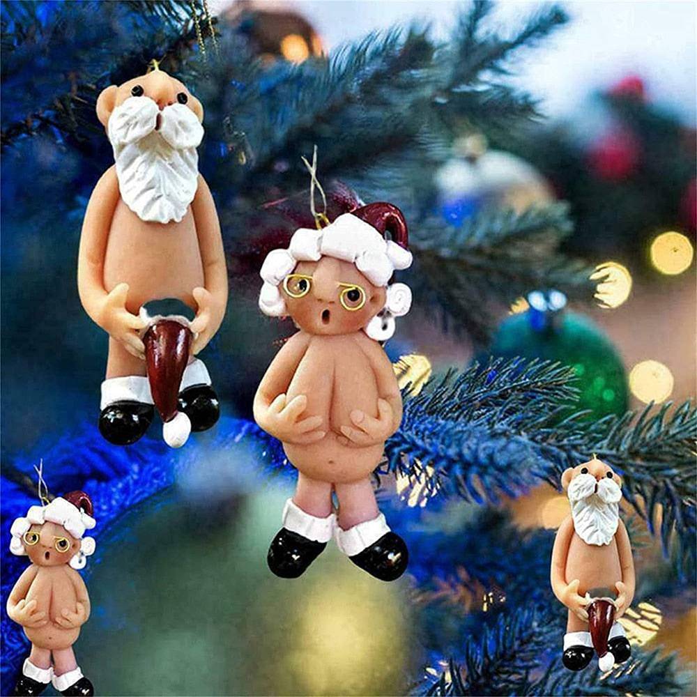 Resin Funny Naked Santa Claus Pendant Xmas Male Female Santa Claus Christmas Tree Decoration - TheWellBeing4All