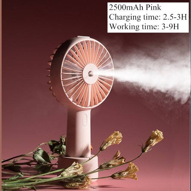 Portable Water Spray Mist Fan Electric USB Rechargeable Handheld Mini Fan - TheWellBeing4All