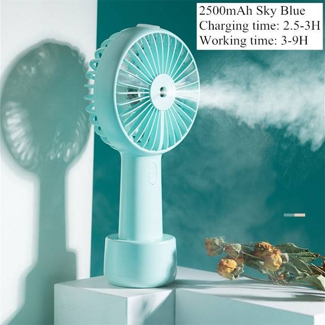 Portable Water Spray Mist Fan Electric USB Rechargeable Handheld Mini Fan - TheWellBeing4All