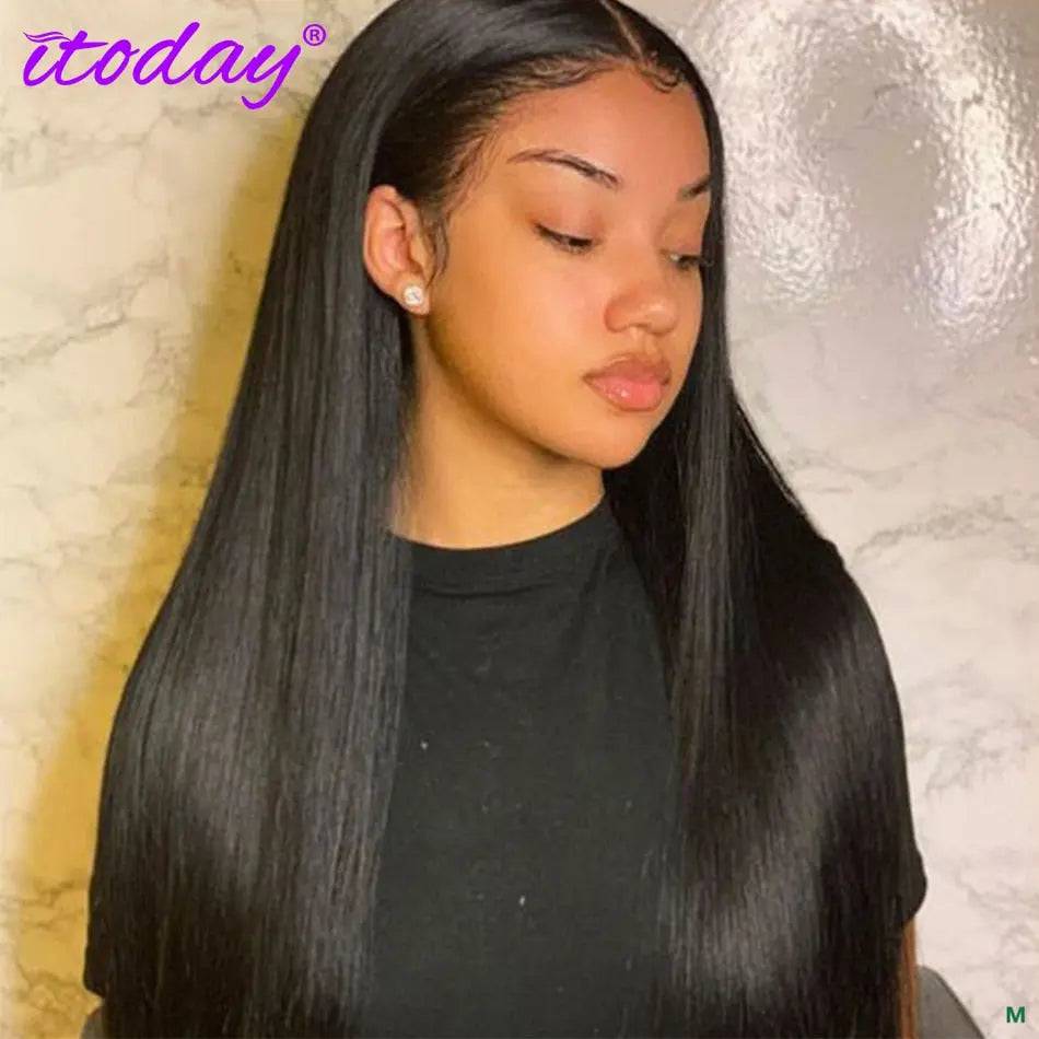 Transparent Lace Front Human Hair Wigs For Women Malaysian Straight Lace Front Wig 30 Inch 4x4 Lace Closure Wig - TheWellBeing4All