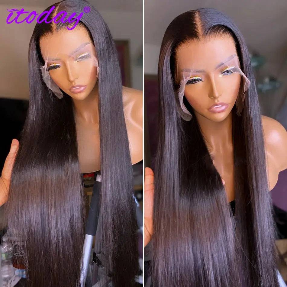 Lace Front Wig  Brazilian Straight Lace Frontal Wig Pre Plucked Straight Lace Front Human Hair Wigs For Women - TheWellBeing4All