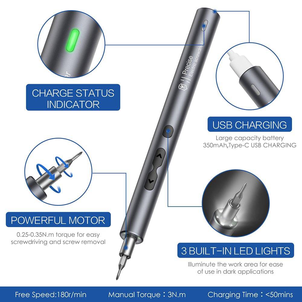 Electric Screwdriver 24 Pcs S2 Alloy Steel Bit Screwdrivers Type-C Fast Charging Screwdriver Set - TheWellBeing4All