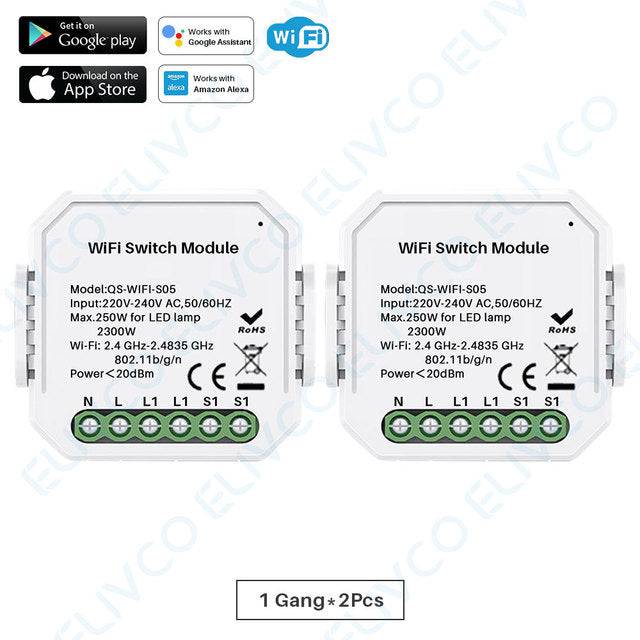 Smart Switch Module 1 Gang/2 Gang Two Way 10A 2300W  APP Remote Control  Works With Alexa - TheWellBeing4All