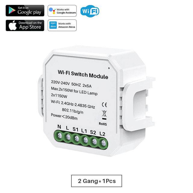 Smart Switch Module 1 Gang/2 Gang Two Way 10A 2300W  APP Remote Control  Works With Alexa - TheWellBeing4All