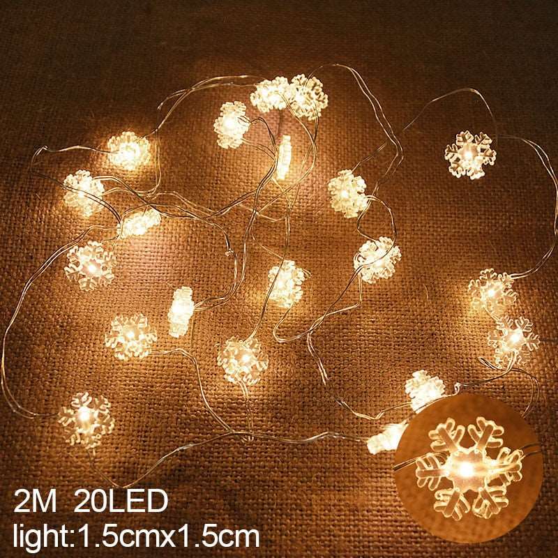 2M 20LED Santa Claus Snowflake LED Light String Christmas Decoration For Home Xmas Tree Ornament