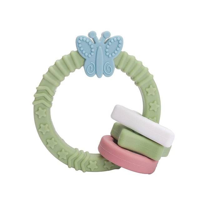 Baby Teether Silicone Bracelet BPA Free  Cute Animal Silicone Pendant Wood Ring  Teething Rattle - TheWellBeing4All