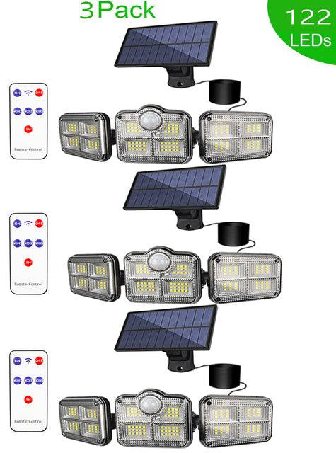 Solar Motion Sensor LED Lights Wall Lamp 3 Adjustable Heads 270° Wide Angle Illumination - TheWellBeing4All