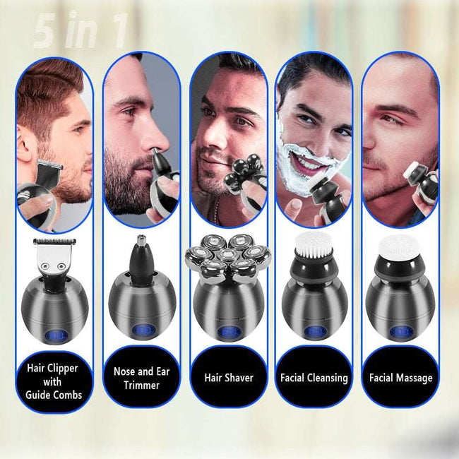 5 in 1 Electric Head Shaver for Bald Men 7D Floating Cutter Beard Trimmer Clipper Waterproof Shaving - TheWellBeing4All