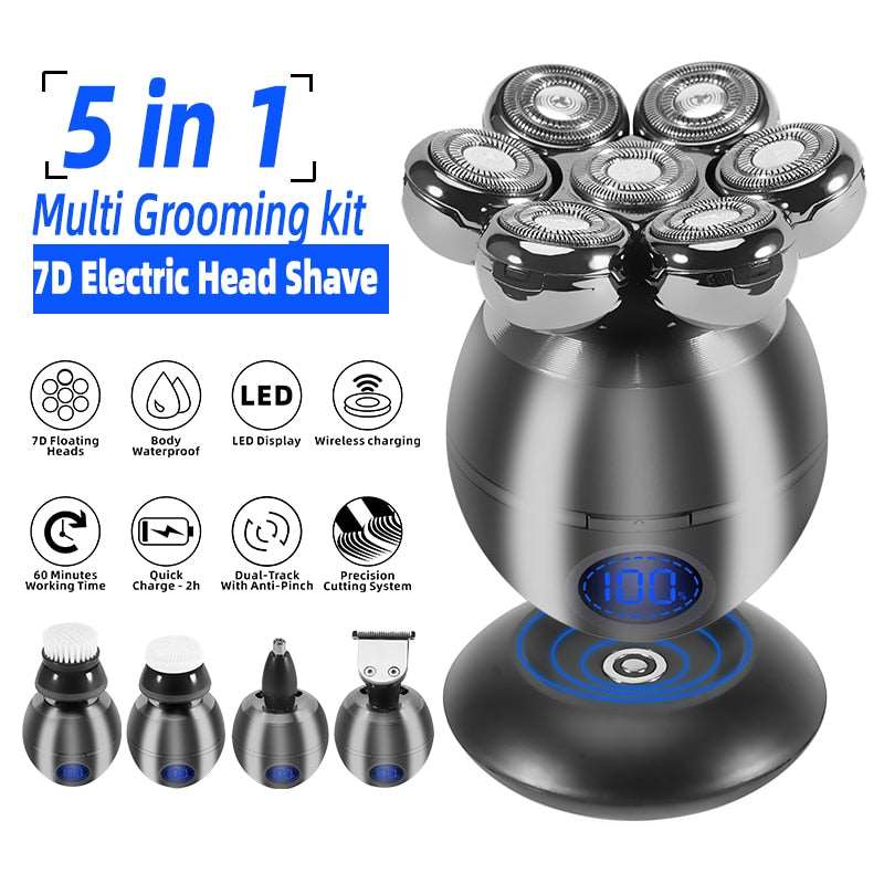 5 in 1 Electric Head Shaver for Bald Men 7D Floating Cutter Beard Trimmer Clipper Waterproof Shaving - TheWellBeing4All