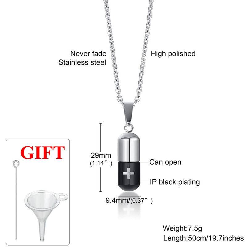 Pill Necklace for Men Women,Cross Engraved,Cremation Urn Pendant,Perfume Holder,Ashes Vial Keepsake Memorial Jewelry - TheWellBeing4All