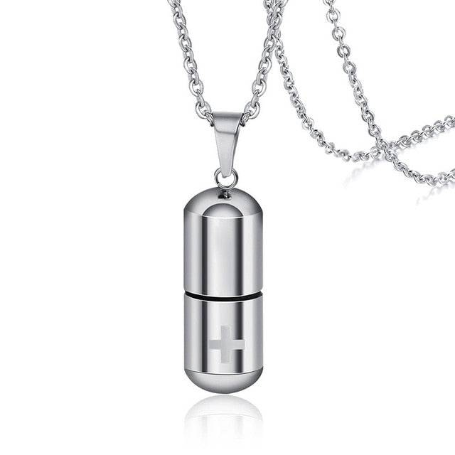 Pill Necklace for Men Women,Cross Engraved,Cremation Urn Pendant,Perfume Holder,Ashes Vial Keepsake Memorial Jewelry - TheWellBeing4All