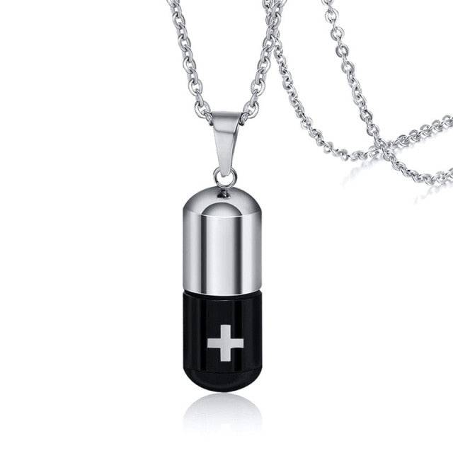 Pill Necklace for Men Women,Cross Engraved,Cremation Urn Pendant,Perfume Holder,Ashes Vial Keepsake Memorial Jewelry - TheWellBeing4All