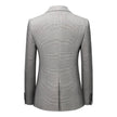 Men Plaid Single Breasted Business 3 Piece Light Grey Formal Wedding Suits - TheWellBeing4All