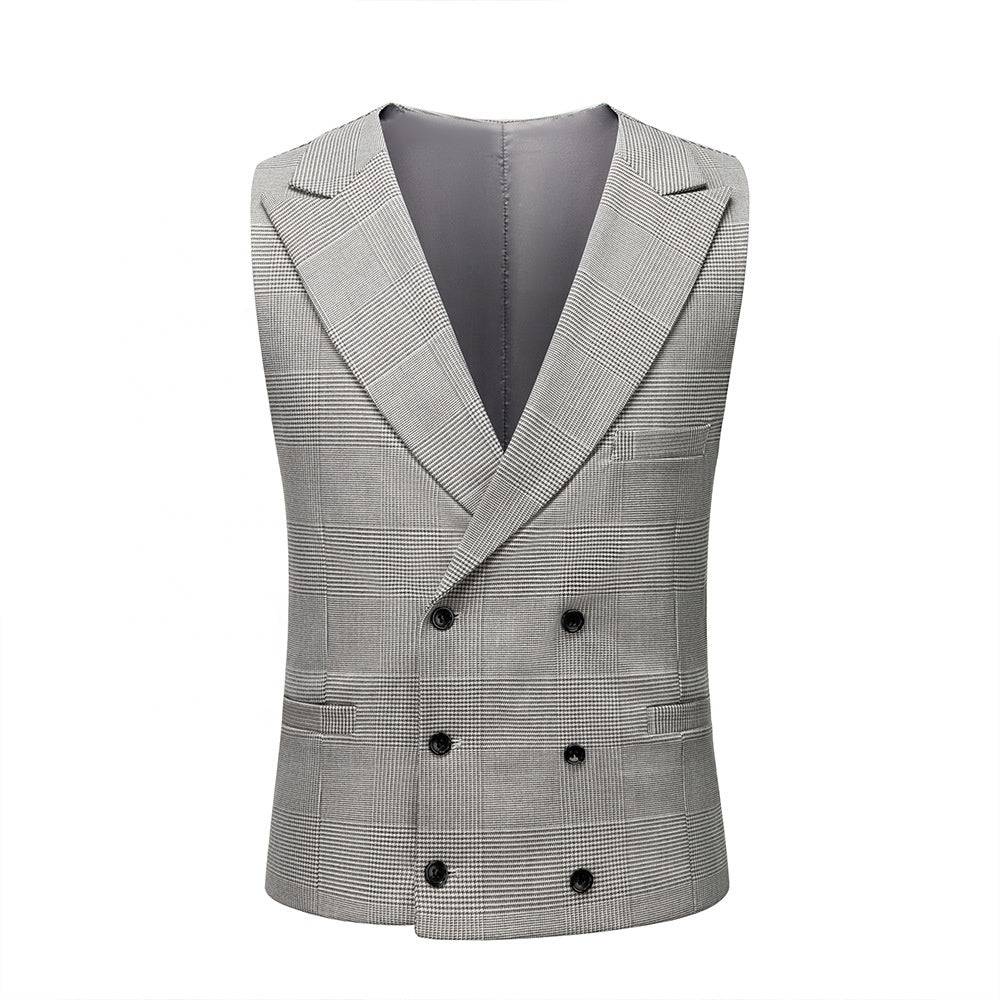 Men Plaid Single Breasted Business 3 Piece Light Grey Formal Wedding Suits - TheWellBeing4All