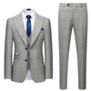 Men Plaid Single Breasted Business 3 Piece Light Grey Formal Wedding Suits - TheWellBeing4All