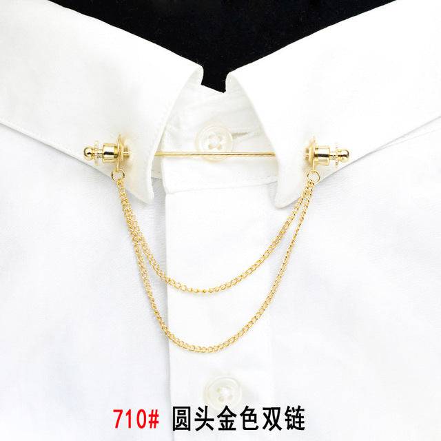 Simple Personality Gold Color Pins Brooches Metal Chain Tassel Shirt Collar Lapel Pin - TheWellBeing4All