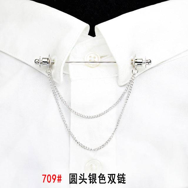 Simple Personality Gold Color Pins Brooches Metal Chain Tassel Shirt Collar Lapel Pin - TheWellBeing4All