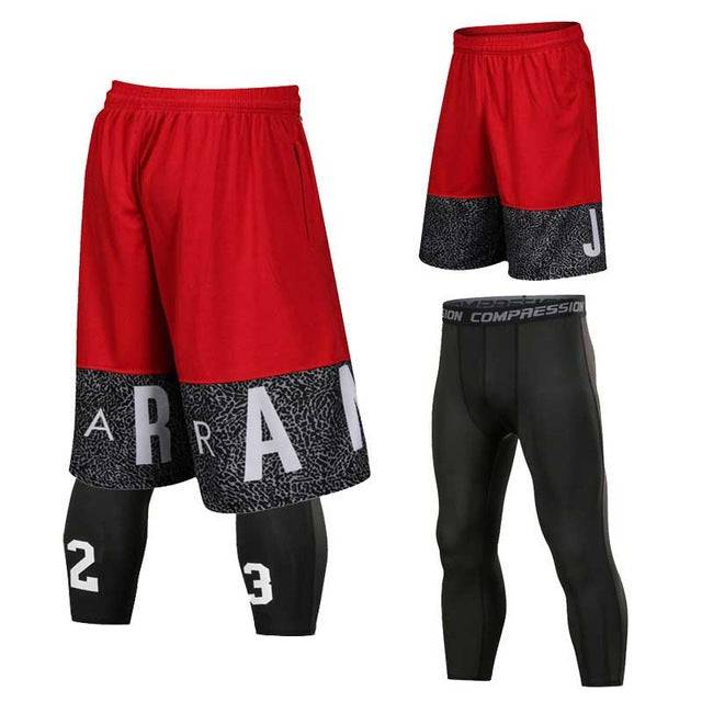 Men's Basketball Shorts and Tights Set - Quick-Dry Sports Gym Workout Shorts - TheWellBeing4All