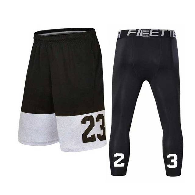 Men's Basketball Shorts and Tights Set - Quick-Dry Sports Gym Workout Shorts - TheWellBeing4All