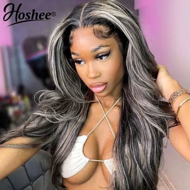 Oreo Highlight Straight Lace Front Human Hair Wigs Blonde Lace Frontal Wig Platinum Black Body Wave Lace Front Wig - TheWellBeing4All