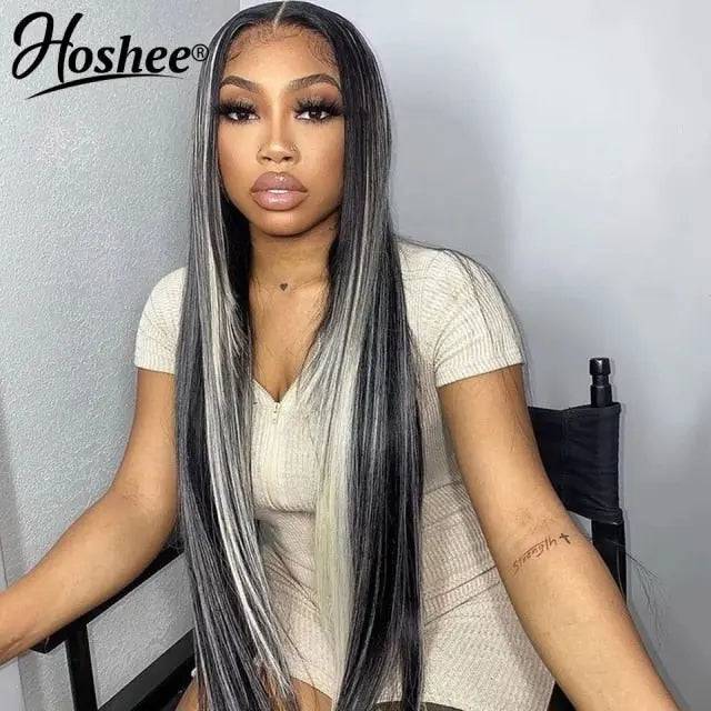 Oreo Highlight Straight Lace Front Human Hair Wigs Blonde Lace Frontal Wig Platinum Black Body Wave Lace Front Wig - TheWellBeing4All