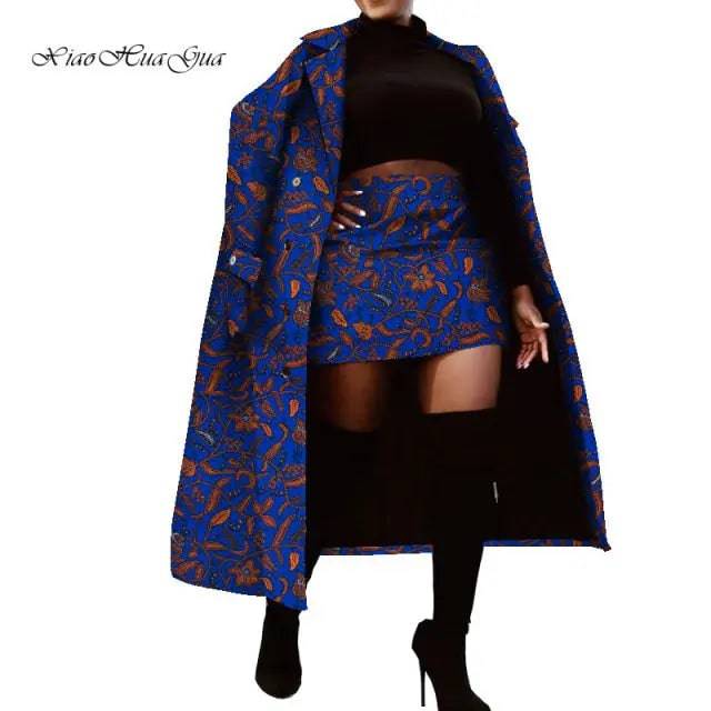 Set of Traditional African Long Trench Coat Skirt Set - TheWellBeing4All