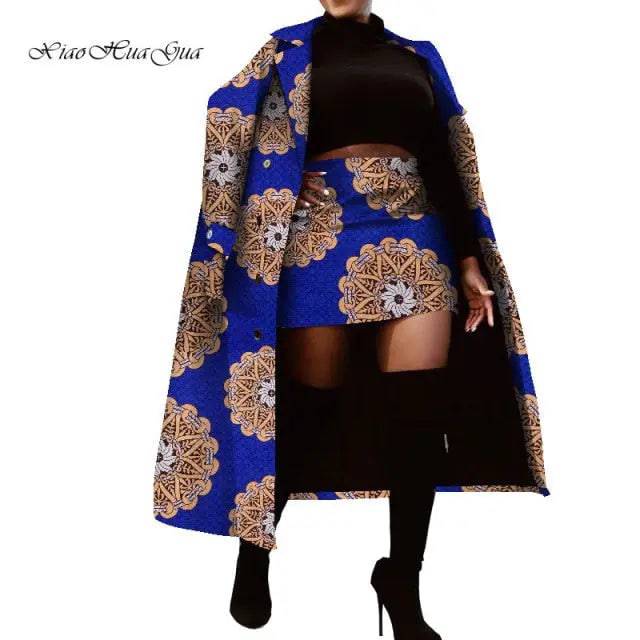 Set of Traditional African Long Trench Coat Skirt Set - TheWellBeing4All