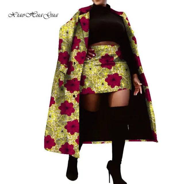 Set of Traditional African Long Trench Coat Skirt Set - TheWellBeing4All