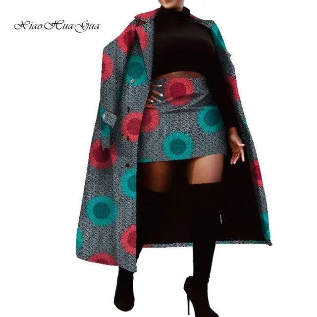 Set of Traditional African Long Trench Coat Skirt Set - TheWellBeing4All