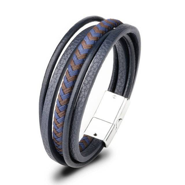 Trendy Genuine Leather Bracelets Men Stainless Steel Multilayer Braided Rope Bracelets - TheWellBeing4All